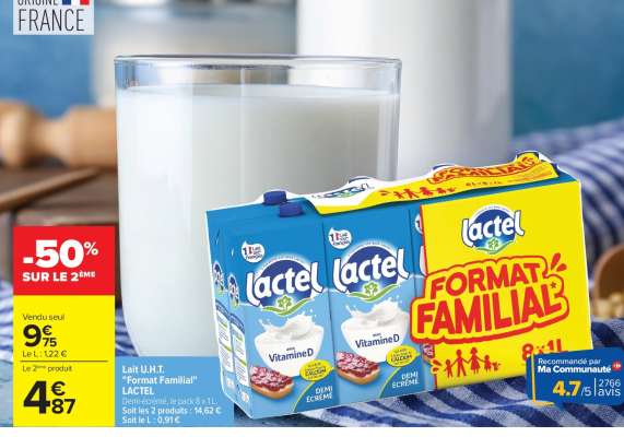 Lait U.H.T. "Format Familial" LACTEL