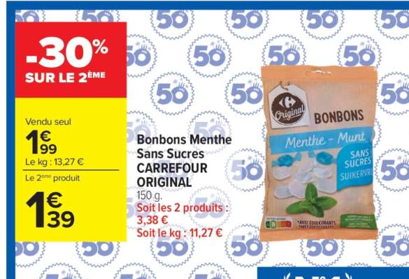 Bonbons Menthe Sans Sucres CARREFOUR ORIGINAL