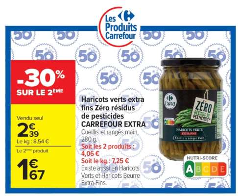 Haricots verts extra fins Zéro résidus de pesticides CARREFOUR EXTRA
