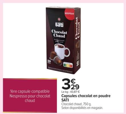 Capsules chocolat en poudre SATI