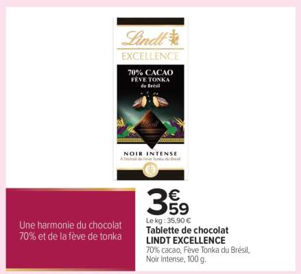 Tablette de chocolat LINDT EXCELLENCE