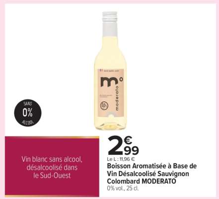 Boisson Aromatisée à Base de Vin Désalcoolisé Sauvignon Colombard MODERATO