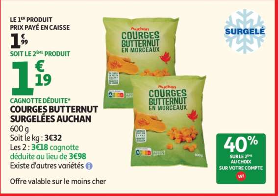 COURGES BUTTERNUT SURGELÉES AUCHAN