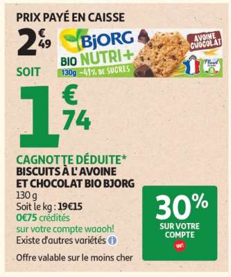 BISCUITS À L'AVOINE ET CHOCOLAT BIO BJORG