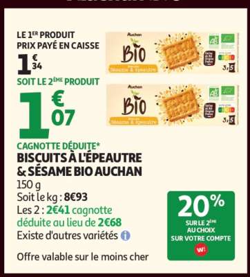 BISCUITS À L'ÉPEAUTRE & SÉSAME BIO AUCHAN