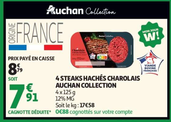 4 Steaks Hachés Charolais Auchan Collection