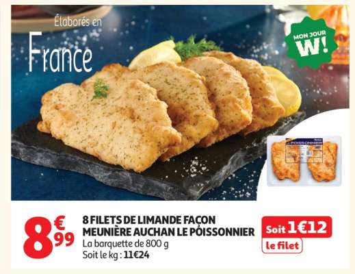 8 FILETS DE LIMANDE FAÇON MEUNIÈRE AUCHAN LE POISSONNIER