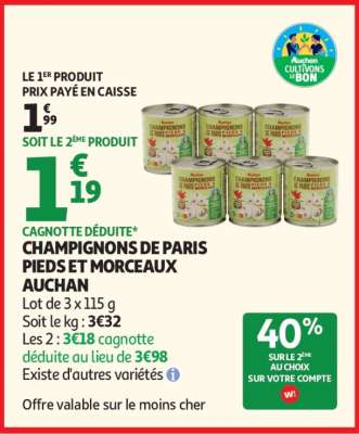 CHAMPIGNONS DE PARIS PIEDS ET MORCEAUX AUCHAN