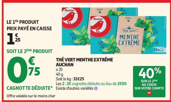THÉ VERT MENTHE EXTRÊME AUCHAN