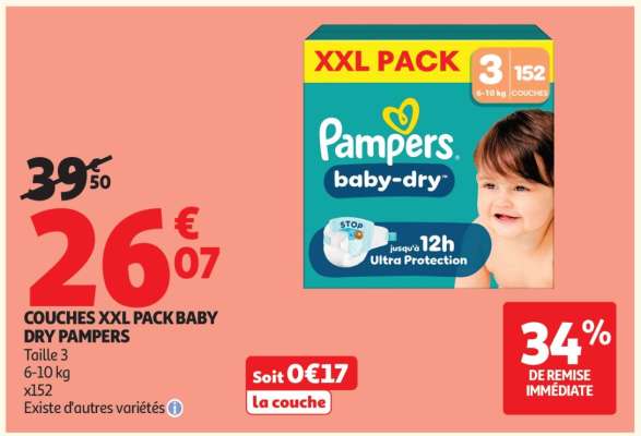 COUCHES XXL PACK BABY DRY PAMPERS
