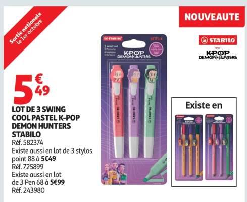 LOT DE 3 SWING COOL PASTEL K-POP DEMON HUNTERS STABILO