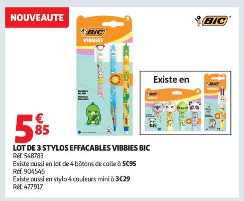 LOT DE 3 STYLOS EFFACABLES VIBBIES BIC