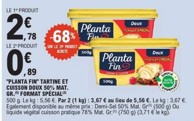 PLANTA FIN TARTINE ET CUISSON DOUX 50% MAT. GR. FORMAT SPÉCIAL