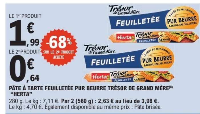 PÂTE À TARTE FEUILLETÉE PUR BEURRE TRÉSOR DE GRAND MÈRE® “HERTA”
