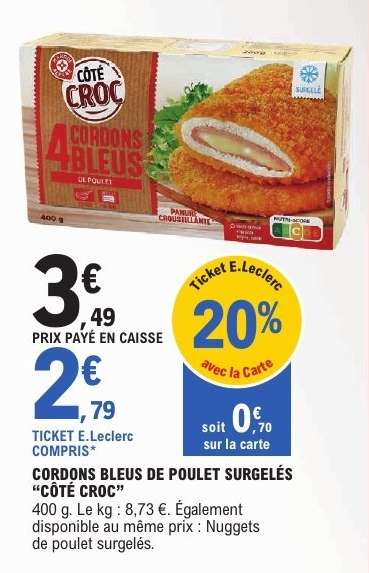CORDONS BLEUS DE POULET SURGELÉS "CÔTÉ CROC"