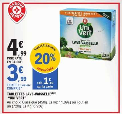 TABLETTES LAVE-VAISSELLE "UNI VERT"