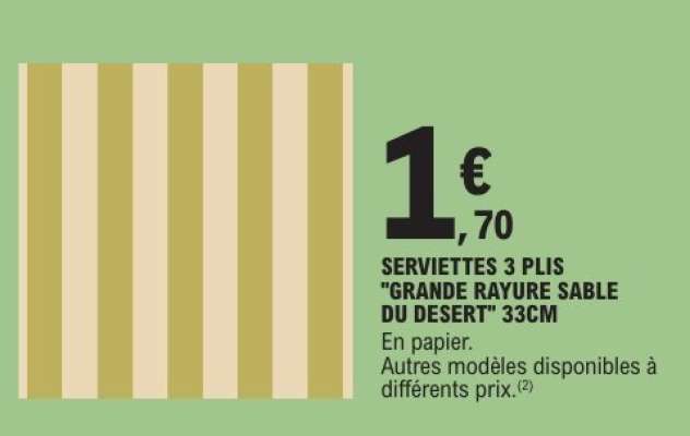 SERVIETTES 3 PLIS "GRANDE RAYURE SABLE DU DESERT" 33CM