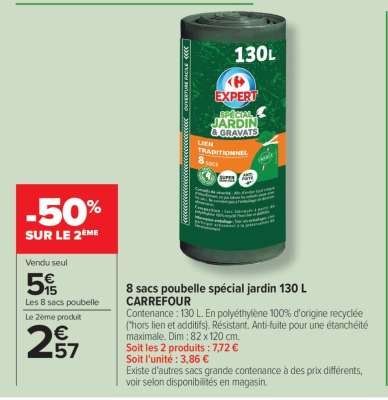 8 sacs poubelle spécial jardin 130 L CARREFOUR