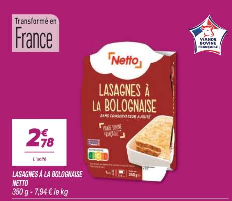LASAGNES À LA BOLOGNAISE NETTO