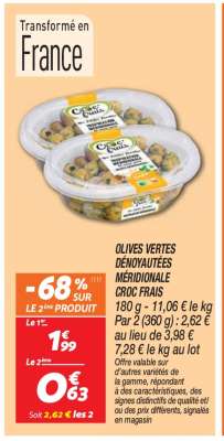 OLIVES VERTES DÉNOUATÉES MÉRIDIONALE CROC FRAIS
