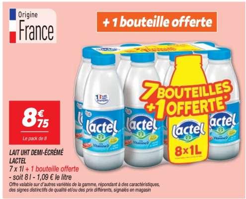 Lait UHT Demi-Écrémé Lactel