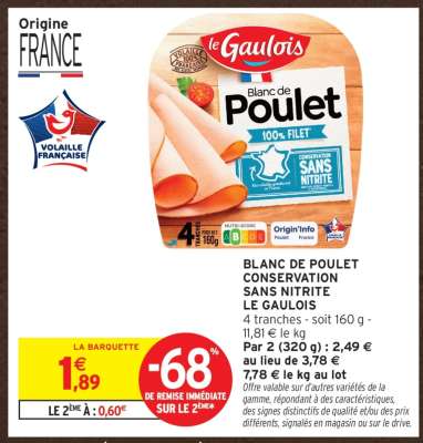 BLANC DE POULET CONSERVATION SANS NITRITE LE GAULOIS