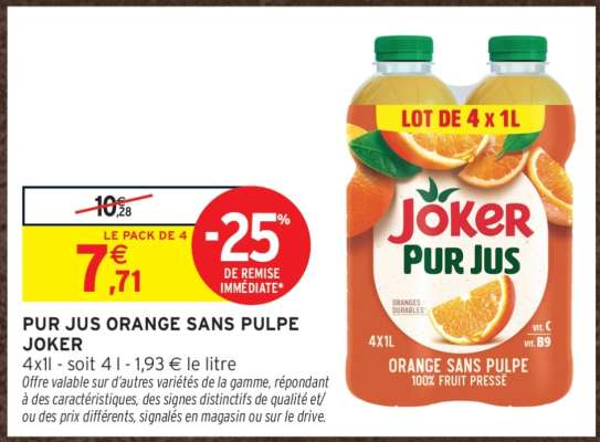PUR JUS ORANGE SANS PULPE JOKER