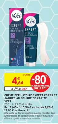 VEET CRÈME DÉPILATOIRE EXPERT CORPS ET JAMBES AU BEURRE DE KARITÉ