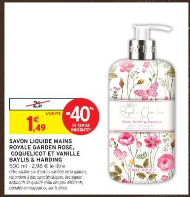 Savon liquide mains Royale Garden Rose, Coquelicot et Vanille Baylis & Harding