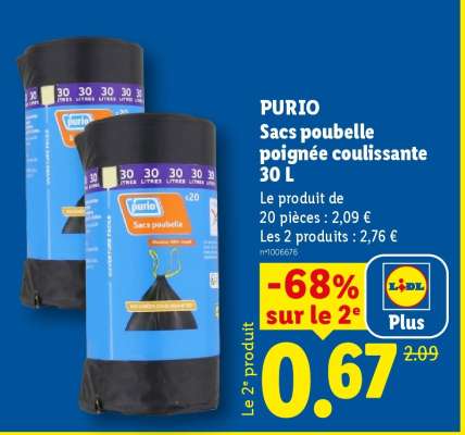 PURIO Sacs poubelle poignée coulissante 30 L