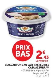 Mascarpone au lait pasteurisé Casa Azzurra