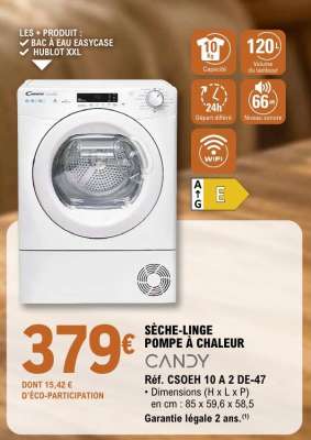 SÈCHE LINGE POMPE À CHALEUR “CANDY”