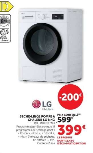 SECHE-LINGE POMPE À CHALEUR LG 8 KG