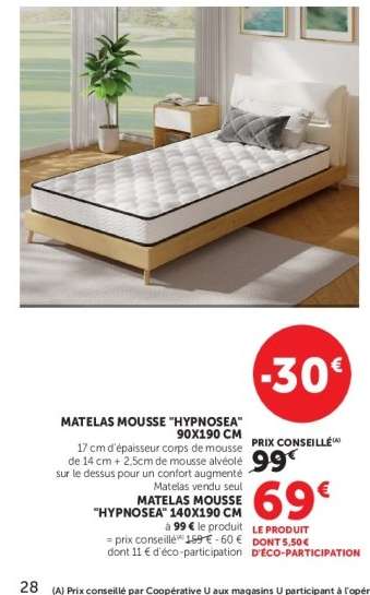 MATELAS MOUSSE 'HYPNOSEA' 140X190 CM