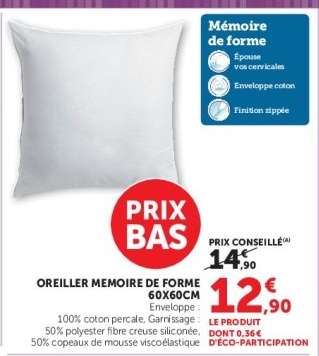 OREILLER MEMOIRE DE FORME 60X60CM