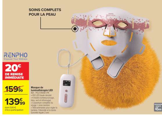 Masque de luminothérapie LED