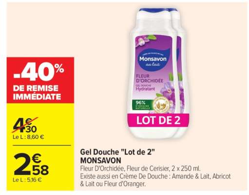 Gel Douche "Lot de 2" MONSAVON