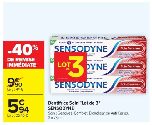 Dentifrice Soin "Lot de 3" SENSODYNE