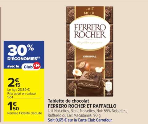 Tablette de chocolat FERRERO ROCHER ET RAFFAELLO