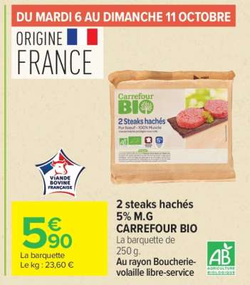2 steaks hachés 5% M.G. CARREFOUR BIO