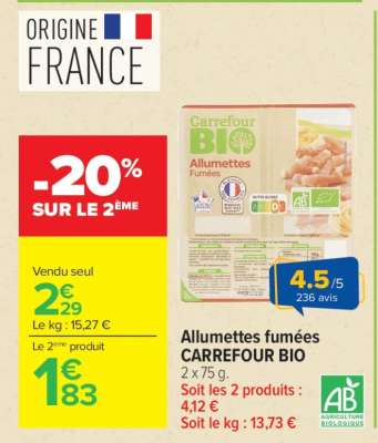Allumettes fumées CARREFOUR BIO