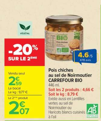 Pois chiches au sel de Noirmoutier CARREFOUR BIO