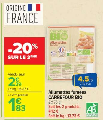 Allumettes fumées CARREFOUR BIO