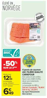 4 pavés de saumon ASC FILIÈRE QUALITÉ CARREFOUR