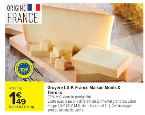 Gruyère I.G.P. France Maison Monts & Terroirs