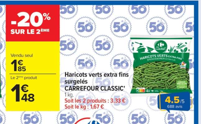 Haricots verts extra fins surgelés CARREFOUR CLASSIC’