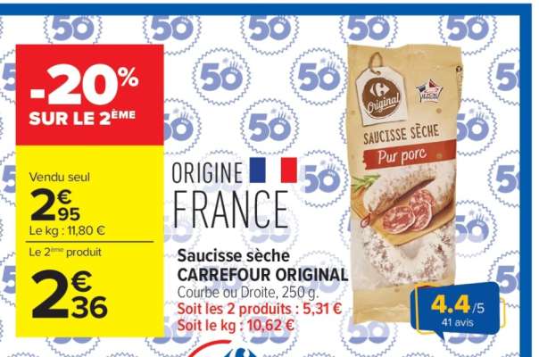 Saucisse sèche CARREFOUR ORIGINAL