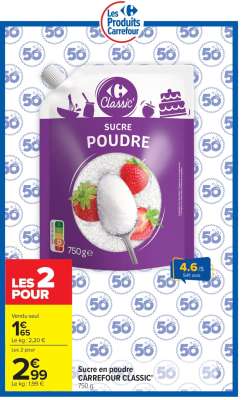 Sucre en poudre CARREFOUR CLASSIC'