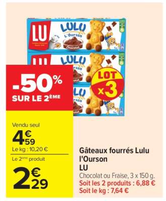 Gâteaux fourrés Lulu l'Ourson