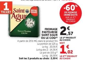 Fromage Pasteurisé Saint Agur ou Le Coq